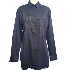 DRIES VAN NOTREN Size 8US (40 EU) Black Silver Cotton Blouse Causal Top